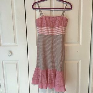 Vintage 70’s Sundress Pink Swiss Dot Cloth Polka and stripes Slip Summer dress